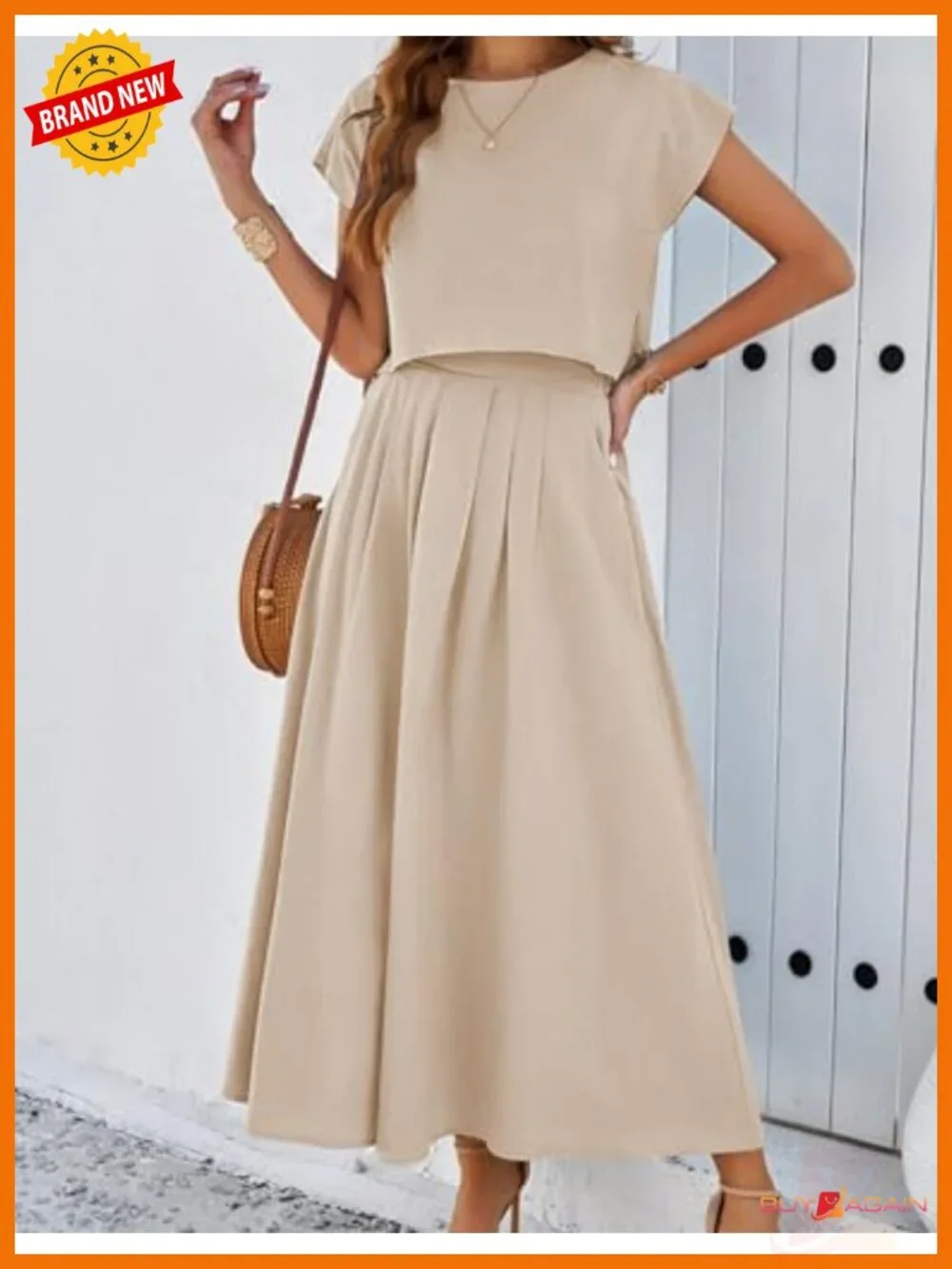 Women 2 Piece Maxi Skirt Set Crop Top High Waist Pockets Summer